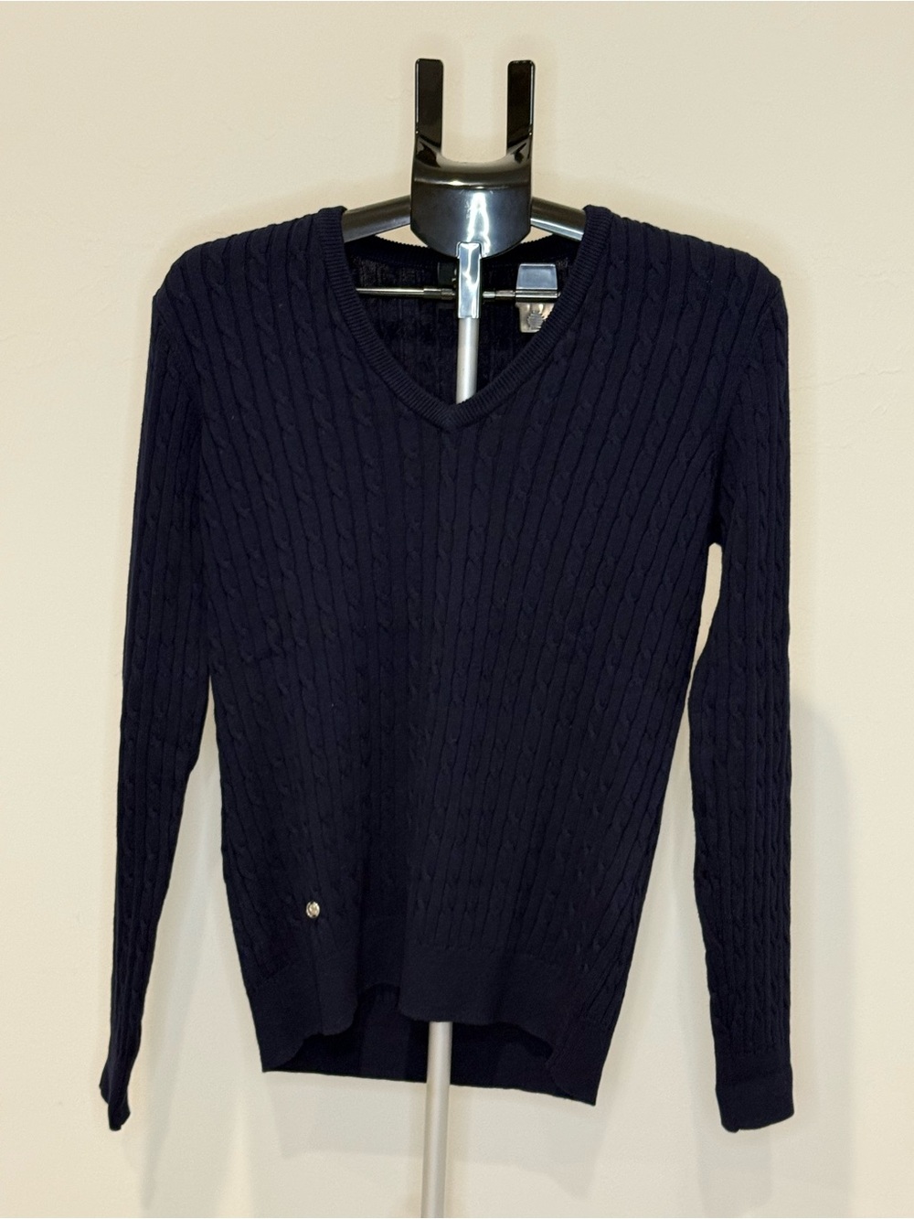 Daily Sports Navy Cable-Knit V-Neck Sweater